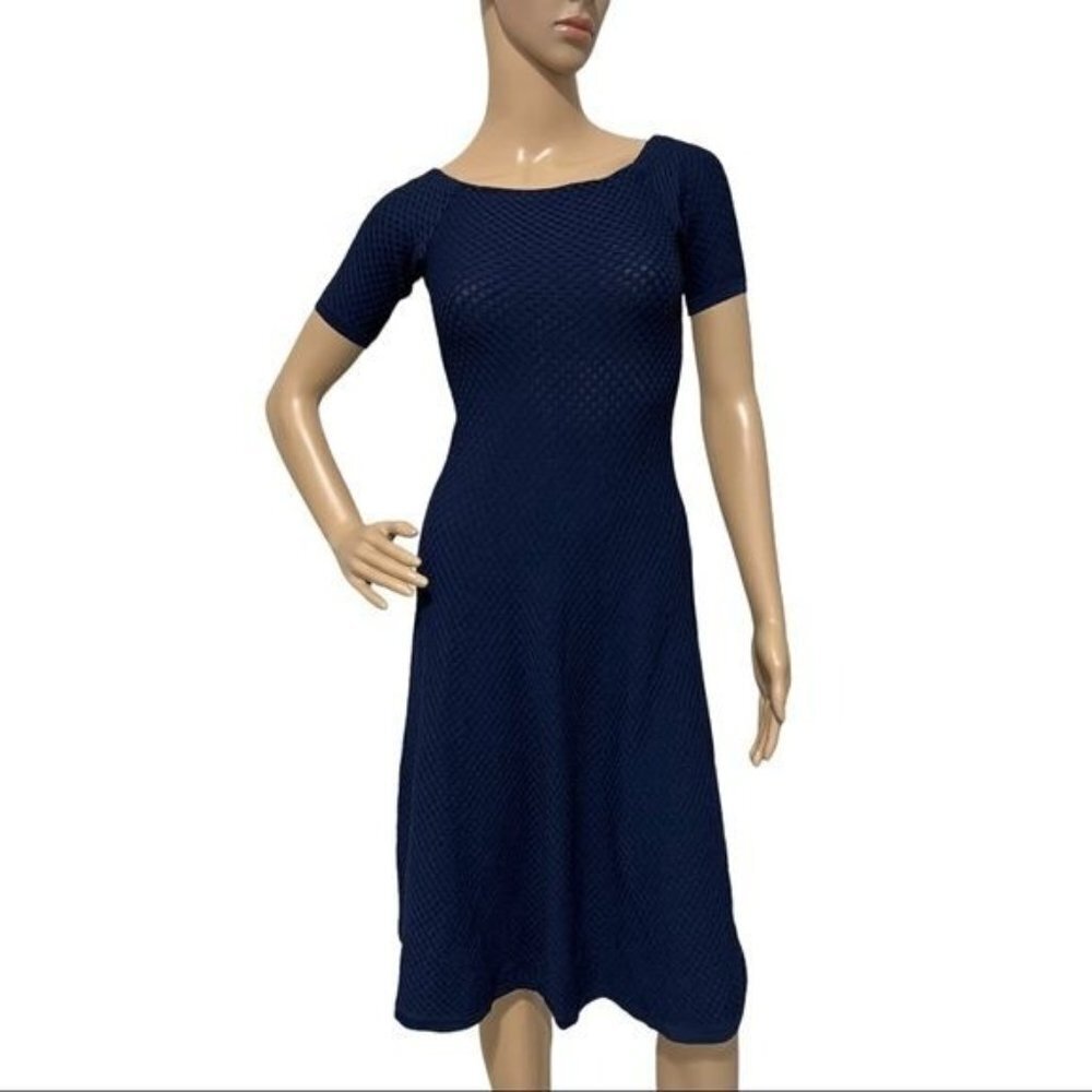 Michael Kors Navy Textured Stretch Fit‎ & Flare Dress Size XS